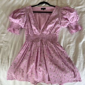 MAJORELLE Pink Ruched Mini Sundress Sweetheart Neckline